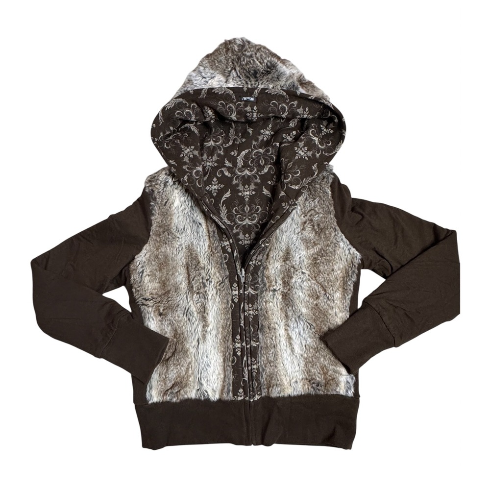 Miss Me Brown Faux Fur Zip Hoodie